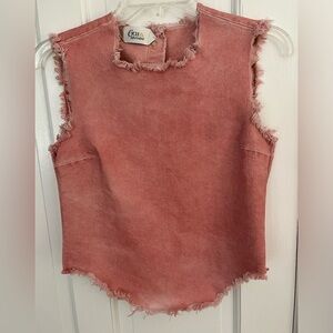 CYCLE Made In Italy Distressed Denim Sleeveless Top Raw Pearl Snap Back S Grunge